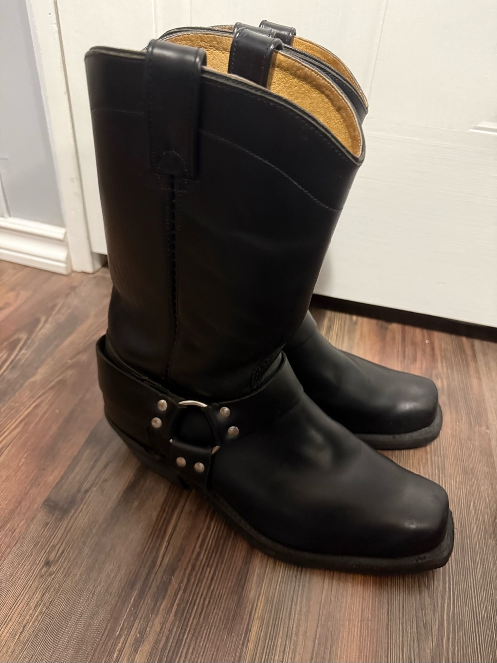 Canada West Men’s Black Leather Harness Biker Boots Vibram Sole – Est. Size 12